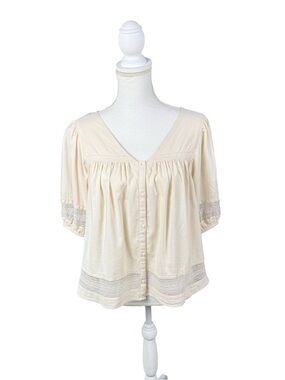 Old Navy Oversized Lace-Trim Button-Front Blouse Cream